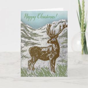 Happy KerstScottish Deer Snowy Glen Linocut Feestdagen Kaart