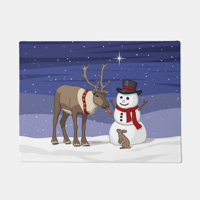Happy Kerstsnowman en Cute Reindeer Deurmat (Voorkant)