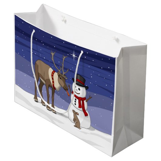 Happy Kerstsnowman en Cute Reindeer Groot Cadeauzakje (Voorkant Gekanteld)