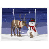 Happy Kerstsnowman en Cute Reindeer Groot Cadeauzakje (Achterkant)