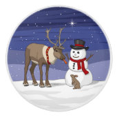 Happy Kerstsnowman en Cute Reindeer Keramische Knop (Voorkant)