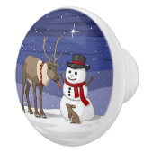 Happy Kerstsnowman en Cute Reindeer Keramische Knop (Rechts)