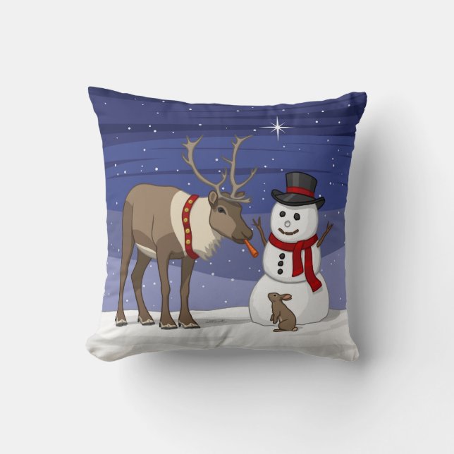 Happy Kerstsnowman en Cute Reindeer Kussen (Voorkant)