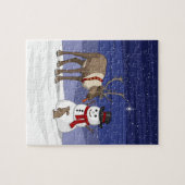 Happy Kerstsnowman en Cute Reindeer Legpuzzel (Horizontaal)
