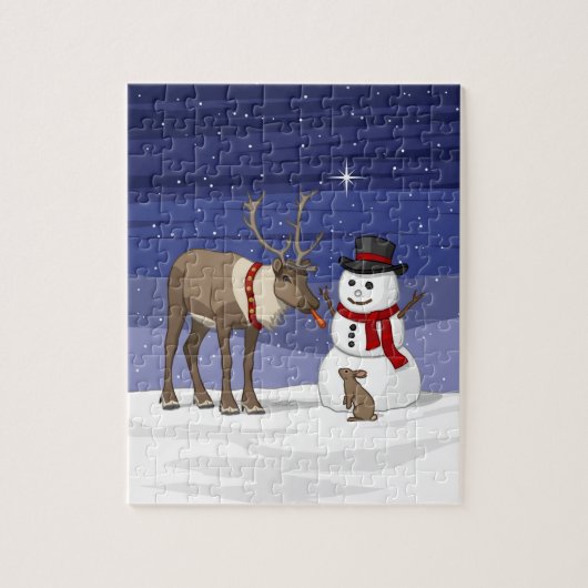 Happy Kerstsnowman en Cute Reindeer Legpuzzel (Verticaal)