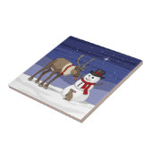 Happy Kerstsnowman en Cute Reindeer Tegeltje (Zijkant)