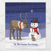 Happy Kerstsnowman en Cute Reindeer Wijn Etiket (Enkel label)