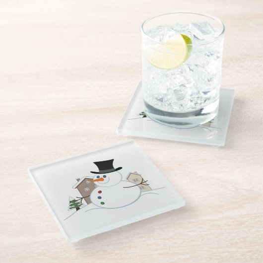 Happy Kerstsnowman Illustratie Glazen Onderzetter (Schuin)