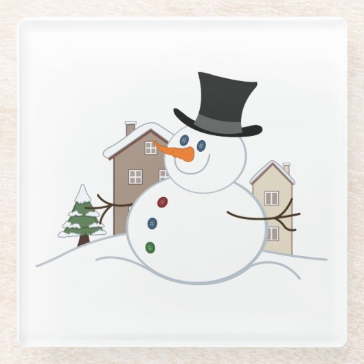 Happy Kerstsnowman Illustratie Glazen Onderzetter (Voorkant)