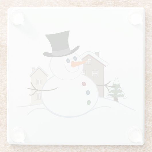 Happy Kerstsnowman Illustratie Glazen Onderzetter (Achterkant)