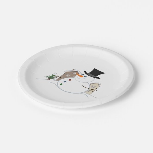 Happy Kerstsnowman Illustratie Papieren Bordje (Gekanteld)
