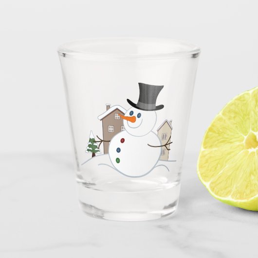Happy Kerstsnowman Illustratie Shot Glas (Voorkant)