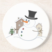 Happy Kerstsnowman Illustratie Zandsteen Onderzetter (Voorkant)