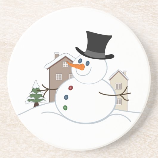 Happy Kerstsnowman Illustratie Zandsteen Onderzetter (Voorkant)