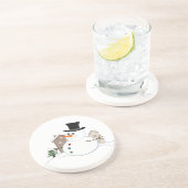 Happy Kerstsnowman Illustratie Zandsteen Onderzetter (Zijkant)