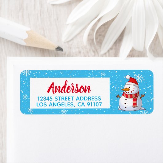 Happy kerstsnowman Return Address Label (Insitu)