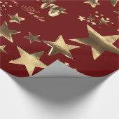 Happy Kerststerren Red Gold Elegant Script Cadeaupapier (Hoek)