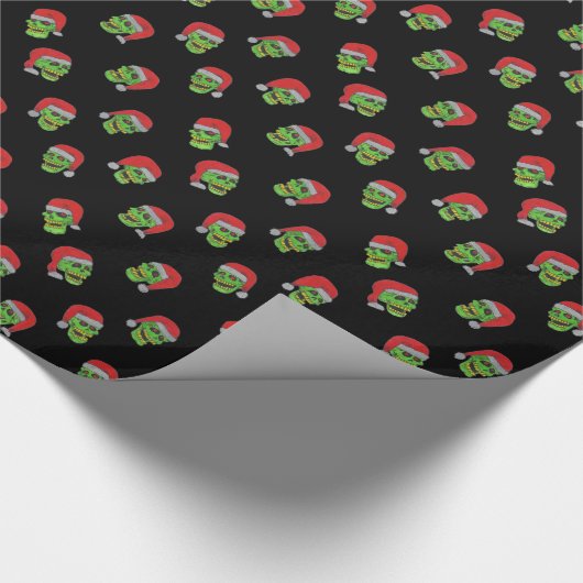 Happy KerstZOMBIE SKULL Gift Wrap Black Cadeaupapier (Hoek)