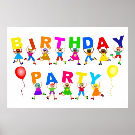 Happy Kids Birthday Party Celebration Announance Poster (Voorkant)