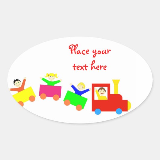 Happy Kids Train Ovale Sticker (Voorkant)