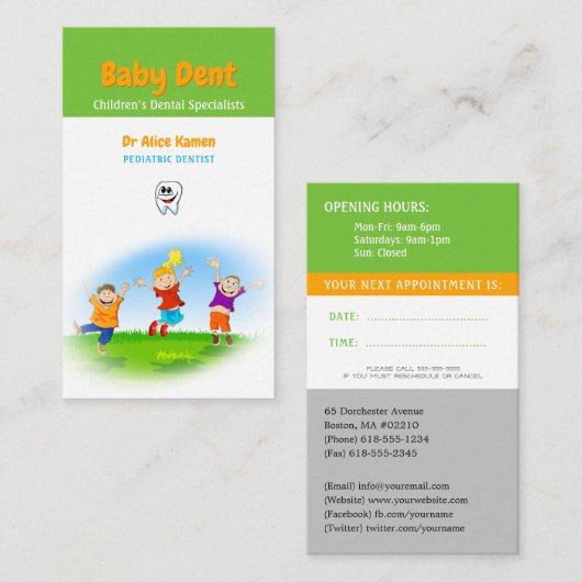 Happy Kinder en Tooth | Pediatrische tandarts Visitekaartje (Voorkant / Achterkant)