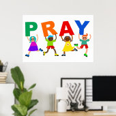 Happy Kinder Faith Pray Cute Cartoon Expression Te Poster (Thuiskantoor)
