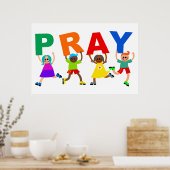 Happy Kinder Faith Pray Cute Cartoon Expression Te Poster (Keuken)