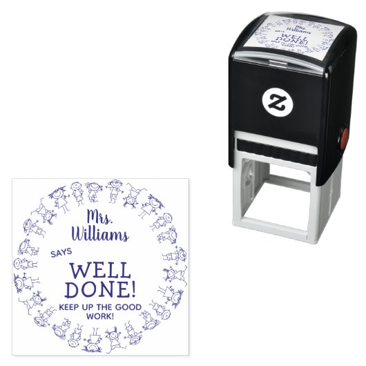 Happy Kinder leraar zegt goed gepersonaliseerd Zelfinktende Stempel (In situ)