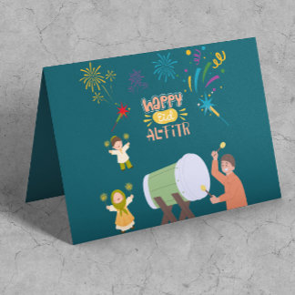 Happy Kinder Play Fireworks Celebrate Eid Mubarak Kaart