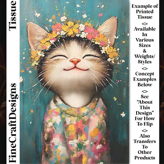 Happy Kitten Cat, Bloemkroon, Roze CQ8 Decoupage Tissuepapier