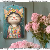 Happy Kitten Cat, Bloemkroon, Roze CQ8 Decoupage Tissuepapier