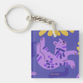 Happy Kitty Cat Paarse Sleutelhanger