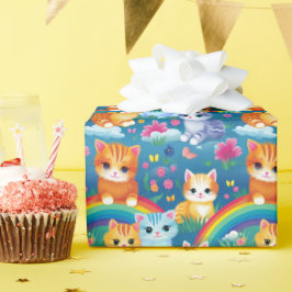 Happy Kitty Cats op regenboogwolken Cadeaupapier