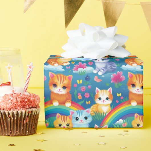 Happy Kitty Cats op regenboogwolken Cadeaupapier (Verjaardagsfeest)