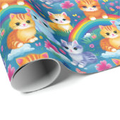 Happy Kitty Cats op regenboogwolken Cadeaupapier (Rol Hoek)