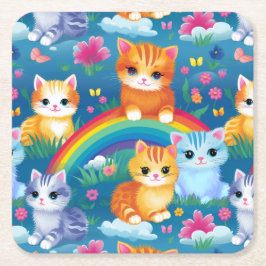 Happy Kitty Cats op regenboogwolken Kartonnen Onderzetters