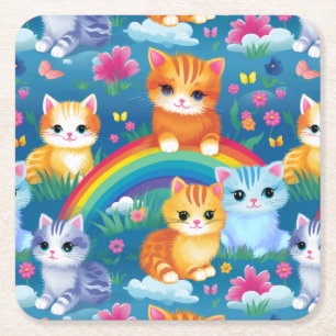 Happy Kitty Cats op regenboogwolken Kartonnen Onderzetters