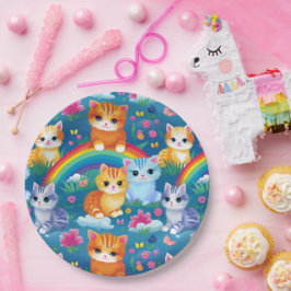 Happy Kitty Cats op regenboogwolken Papieren Bordje
