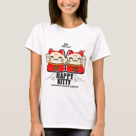 Happy Kitty Coffee T-Shirt Schattige Geluks Kat Gr