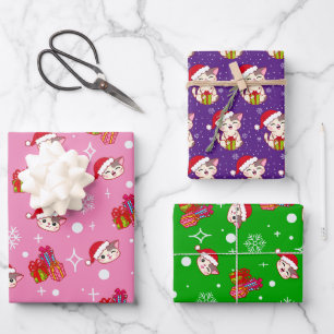 Happy Kitty Kerst Inpakpapier Set van 3 Vel