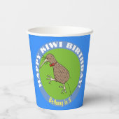 Happy kiwi-cartoon vogel met stropdas papieren bekers (Achterkant)