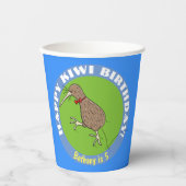 Happy kiwi-cartoon vogel met stropdas papieren bekers (Voorkant)