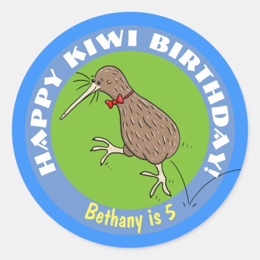 Happy kiwi-cartoon vogel met stropdas ronde sticker (Voorkant)