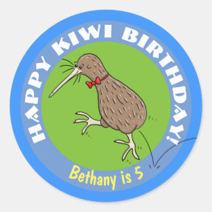 Happy kiwi-cartoon vogel met stropdas ronde sticker