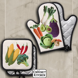 Happy Kleurrijke Haak Plantaardige Paddenstoelenco Ovenwant & Pannenlap Set