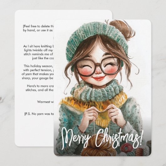 Happy Knitter Gezellige Winter Crafting Xmas Feestdagenkaart (Voorkant / Achterkant)