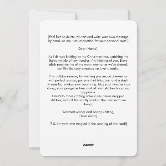 Happy Knitter Gezellige Winter Crafting Xmas Feestdagenkaart (Achterkant)