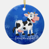 Happy Koe Blue Ceramic Ornament (Voorkant)