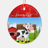 Happy Koe kerstkeramisch Ornament (Links)