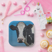 Happy Koe-portret Papieren Bordje (Feest)